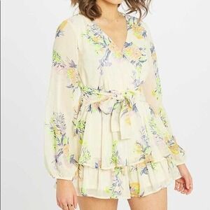Altar'd State Alma Floral Ruffle Romper Ivory Multi Boho Tie Waist NWT Size M